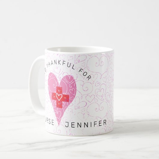 Zuster Monogram roze harten Monogram Naam Koffiemok (Voorkant links)