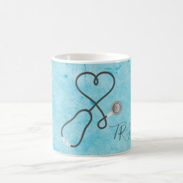 Zuster of Doctor Stethoscopes Monogram Blue Koffiemok