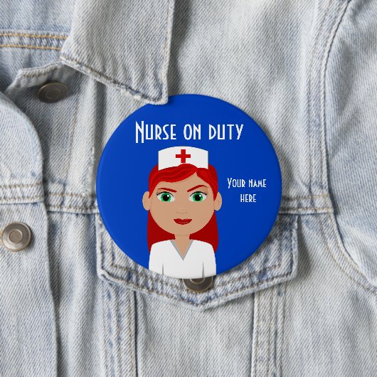 Zuster on Duty Blue Round Button (In situ)