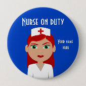 Zuster on Duty Blue Round Button (Voorkant)