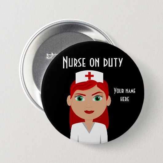 Zuster op Duty Black Round Button (Voorkant /achterkant)