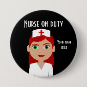 Zuster op Duty Black Round Button (Voorkant)