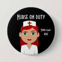 Zuster op Duty Black Round Button