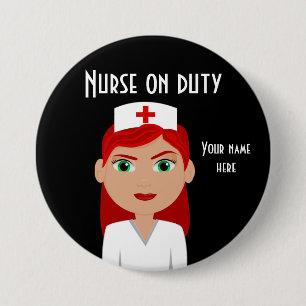 Zuster op Duty Black Round Button