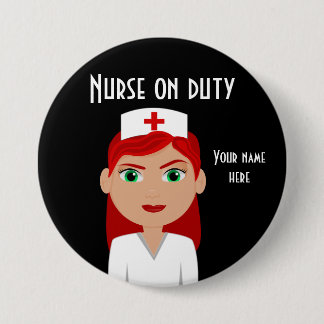 Zuster op Duty Black Round Button