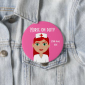 Zuster op duty roze ronde Button (In situ)