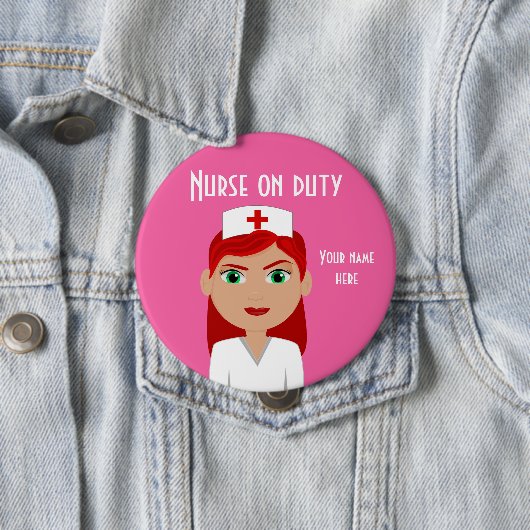 Zuster op duty roze ronde Button (In situ)