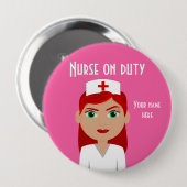 Zuster op duty roze ronde Button (Voorkant /achterkant)