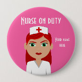 Zuster op duty roze ronde Button (Voorkant)
