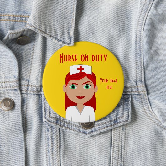 Zuster op Duty Yellow Round Button (In situ)