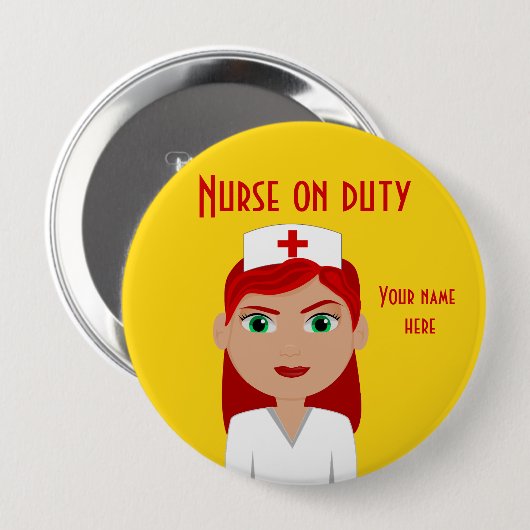 Zuster op Duty Yellow Round Button (Voorkant /achterkant)