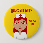 Zuster op Duty Yellow Round Button (Voorkant)
