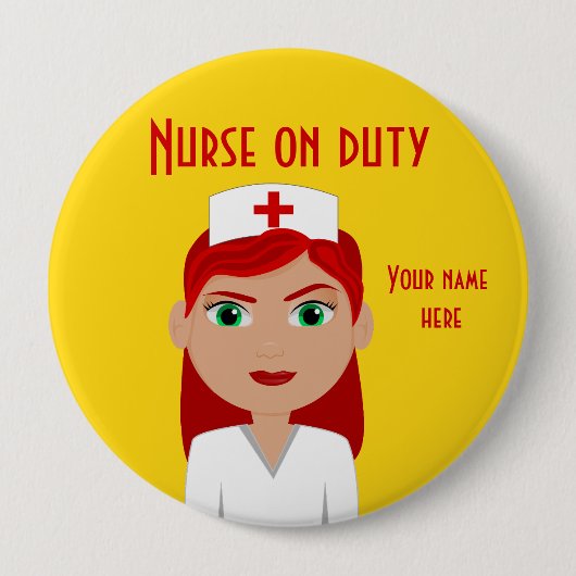 Zuster op Duty Yellow Round Button (Voorkant)