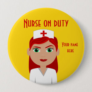 Zuster op Duty Yellow Round Button
