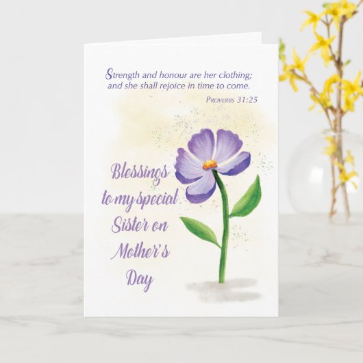 Zuster op Moederdag Blessenaar Violet Flower Kaart (Gele Bloem)