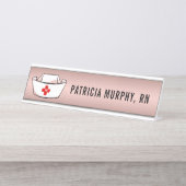 Zuster Pet RN Monogram Naam Roos Gold Bureau Naambordje (Voorkant)