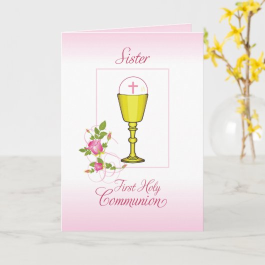 Zuster Pink First Heilige Communie, Chalice, Host Kaart (Gele Bloem)