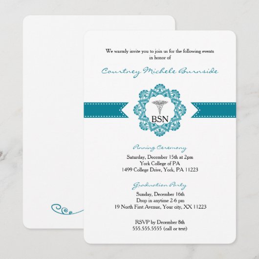 Zuster pinning of graduatie-partij RN BSN blauwgro Kaart (Voorkant / Achterkant)