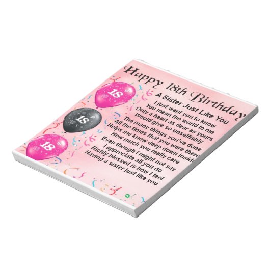 Zuster Poem - 18th Birthday Design Notitieblok (Linkerzijde)