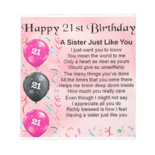 Zuster Poem - 21e Birthday-ontwerp Notitieblok
