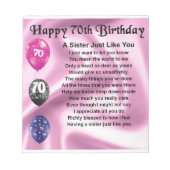 Zuster Poem - 70e verjaardag Notitieblok (Voorkant)