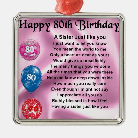 Zuster Poem - 80e verjaardag Metalen Ornament (Voorkant)