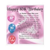 Zuster Poem - 80e verjaardag Notitieblok (Voorkant)