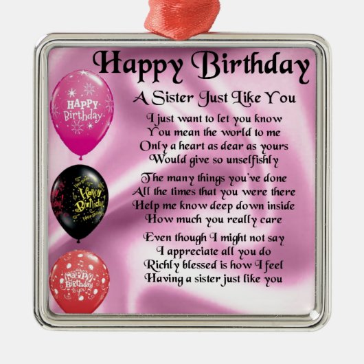 Zuster Poem - Happy Birthday Design Metalen Ornament (Voorkant)