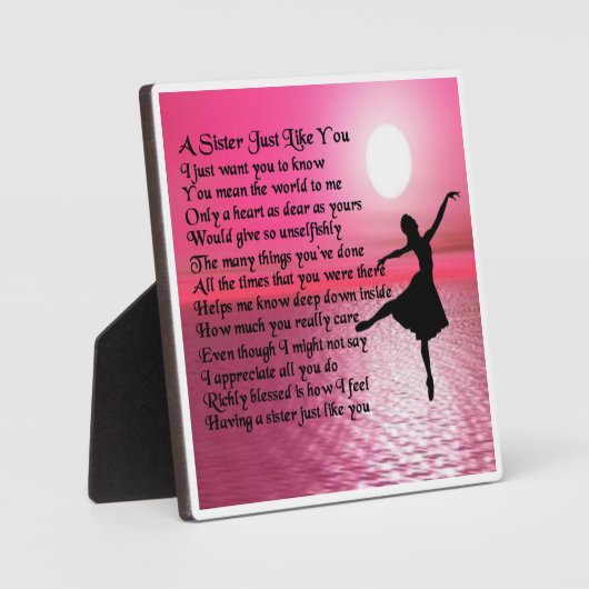 Zuster Poem Plaque - Ballerina Design Fotoplaat (Voorkant)