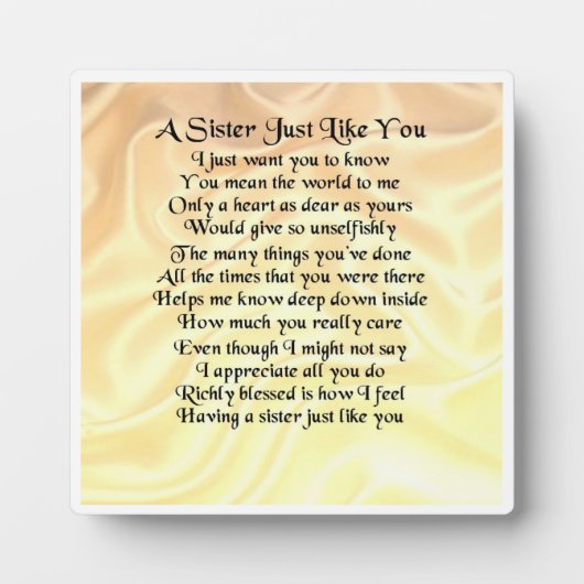 Zuster Poem Plaque - Cream Silk Design Fotoplaat (Voorkant)