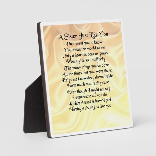 Zuster Poem Plaque - Cream Silk Design Fotoplaat (Voorkant)