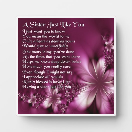 Zuster Poem Plaque - Flowers Design Fotoplaat (Voorkant)
