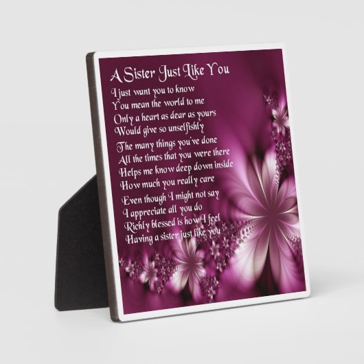 Zuster Poem Plaque - Flowers Design Fotoplaat (Voorkant)