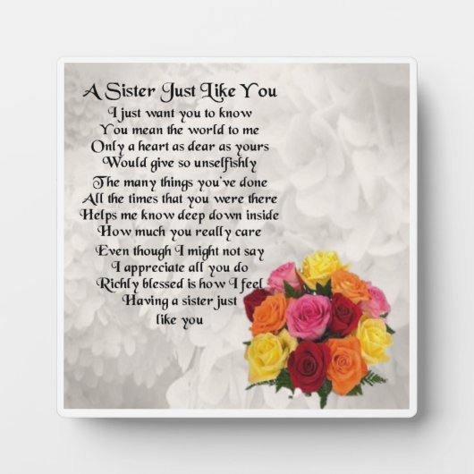 Zuster Poem Plaque - Flowers Design Fotoplaat (Voorkant)