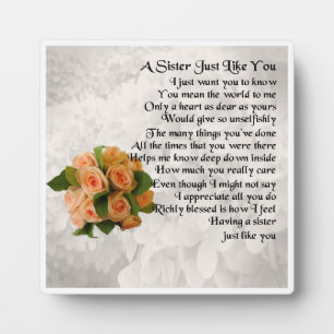 Zuster Poem Plaque - ontwerp van perzikRozen Fotoplaat