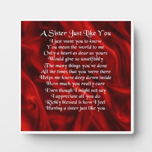 Zuster Poem Plaque - Ontwerp van rode zijde Fotoplaat (Voorkant)
