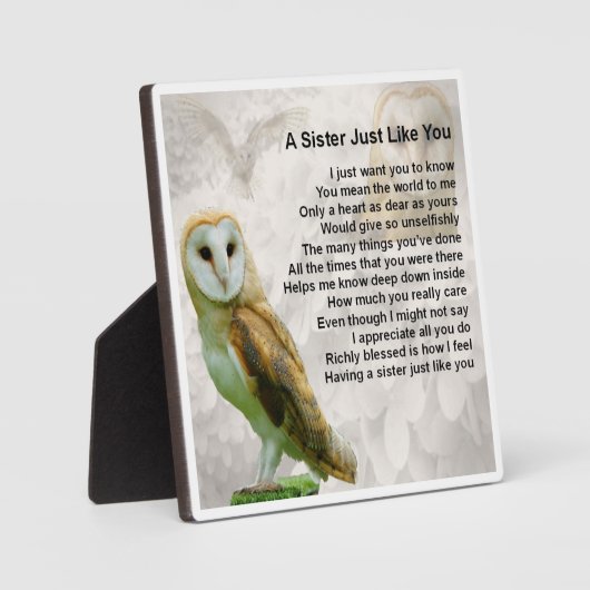 Zuster Poem Plaque - Owl design Fotoplaat (Voorkant)