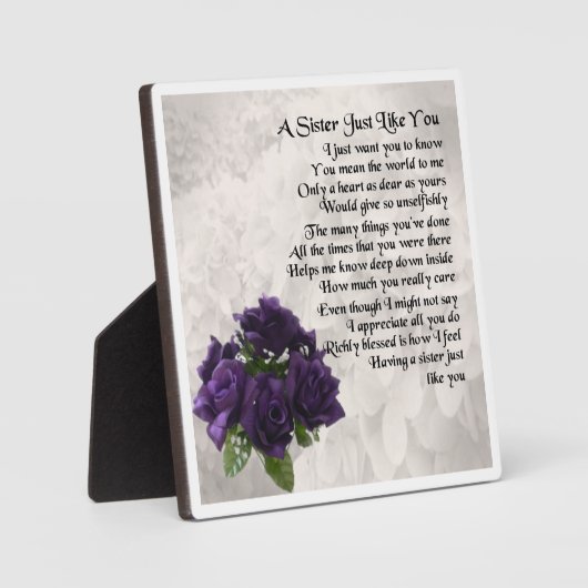 Zuster Poem Plaque - Paarse Rozen ontwerpen Fotoplaat (Voorkant)