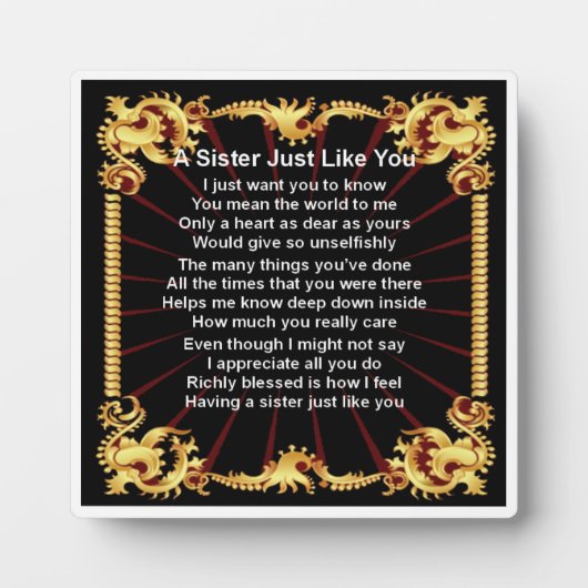 Zuster Poem Plaque - Zwart design Fotoplaat (Voorkant)