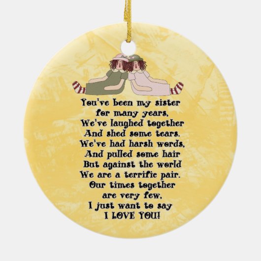 Zuster Poem-versiering Keramisch Ornament (Achterkant)