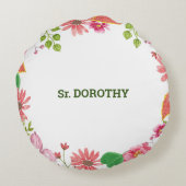 Zuster Religieus 75e Verjaardag Aquarel Bloemen Rond Kussen (Achterkant)