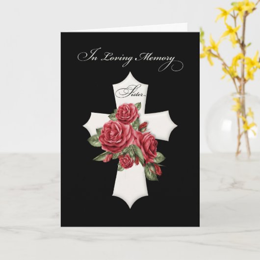 Zuster Religieuze Sympathie Kruis met Rode Rozen Kaart (Gele Bloem)