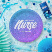 Zuster RN Afstuderen Blue Paars Glitter Monogram Papieren Bordje (Feest)
