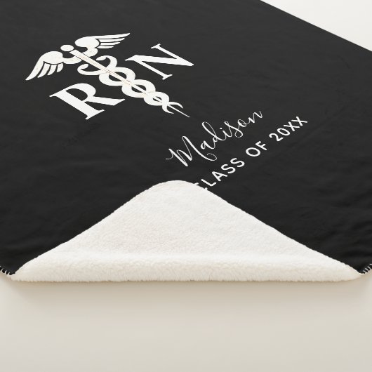 Zuster RN Afstuderen Medical Black White Aangepast Sherpa Deken (3/4)