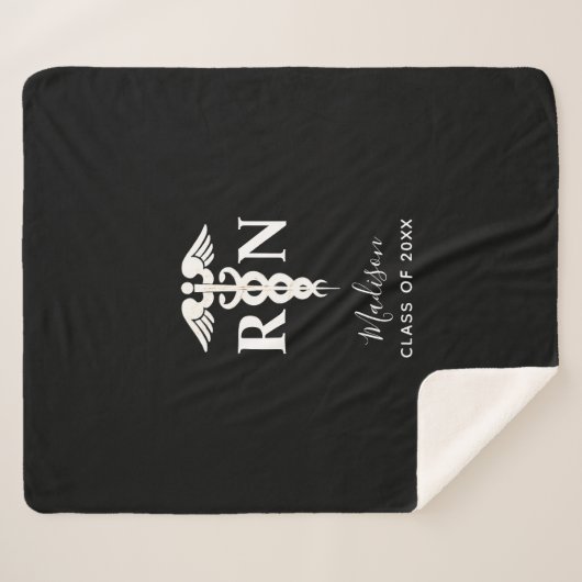 Zuster RN Afstuderen Medical Black White Aangepast Sherpa Deken (Voorkant (horizontaal))