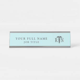 Zuster RN Blauwgroen Blue Medical Caduceus Bureau Naambordje