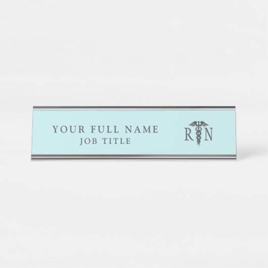 Zuster RN Blauwgroen Blue Medical Caduceus Bureau Naambordje (Voorkant)