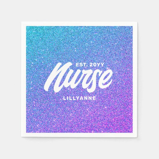 Zuster RN Blue Paars Glitter Graduation Party Servet (Voorkant)