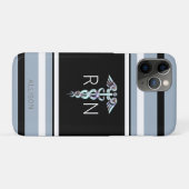 Zuster RN Caduceus Blue Stripes Personalized Case-Mate iPhone Case (Achterkant (horizontaal))