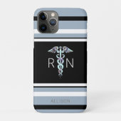 Zuster RN Caduceus Blue Stripes Personalized Case-Mate iPhone Case (Achterkant)